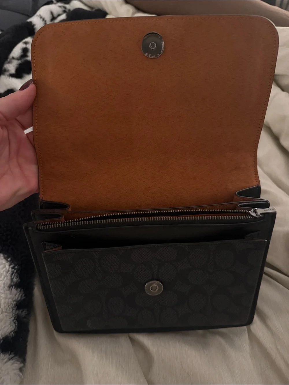 Coach Black Leather & Signature Canvas Chain Shoulder Bag